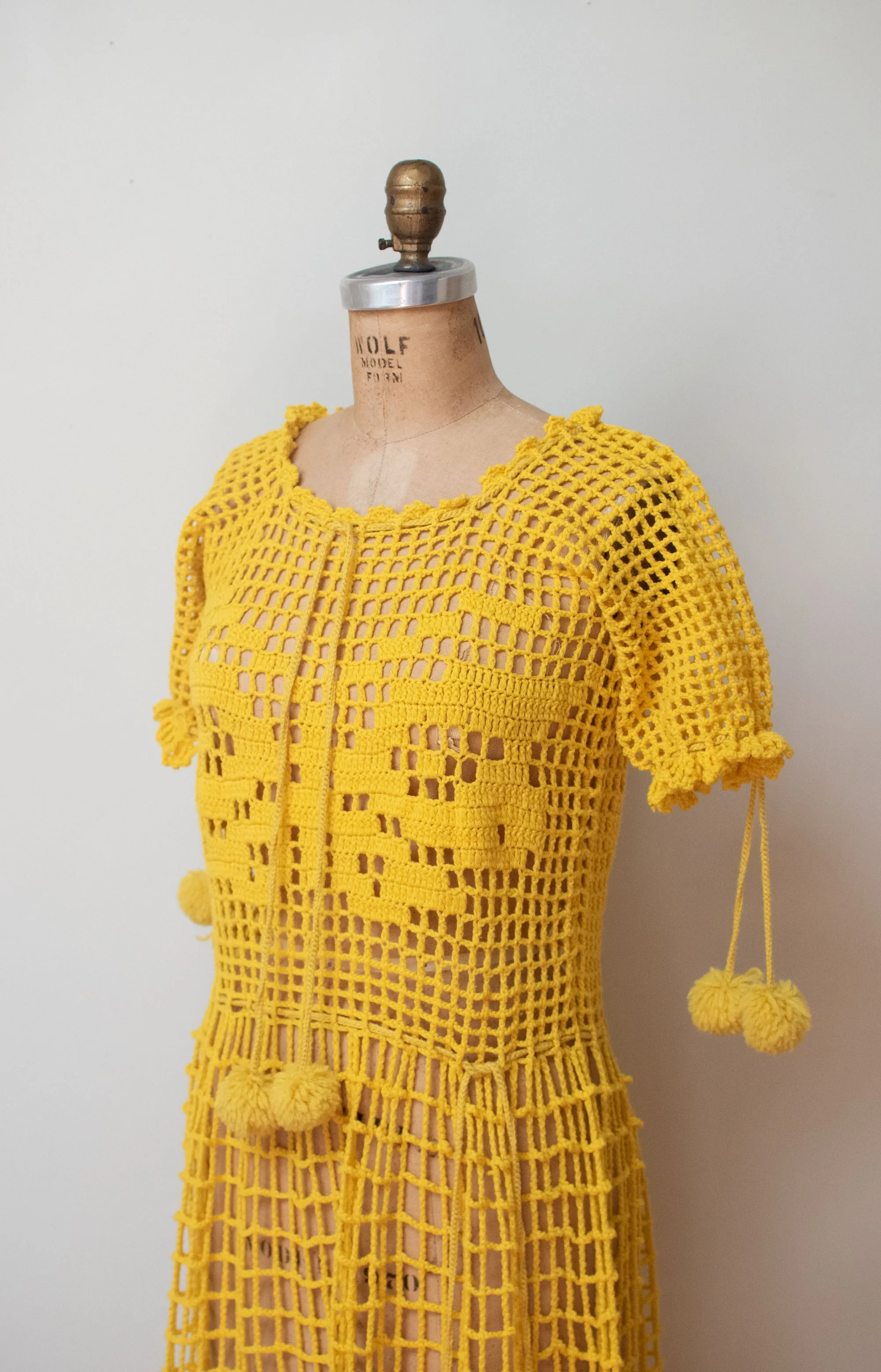 1920s Saffron Crochet Dress