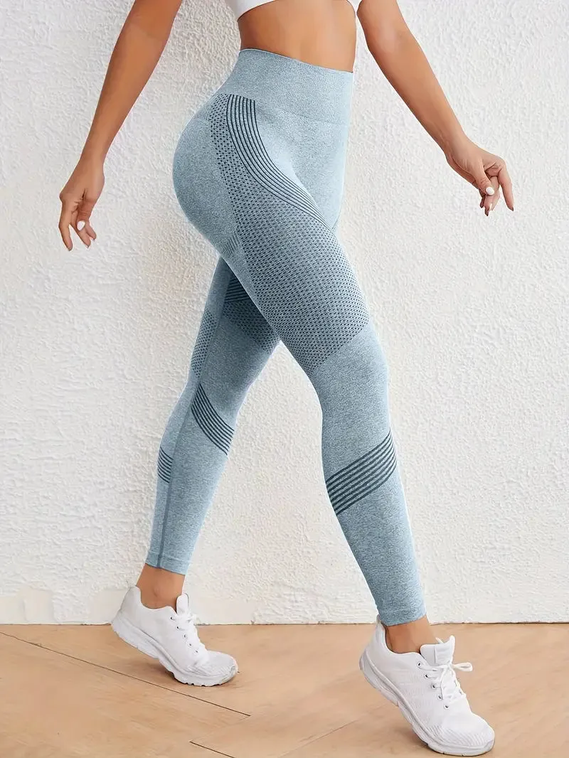 2pcs Solid Color Fitness Yoga Sports Leggings, High Stretch Tummy Control Yoga Leggings, Women's Activewear