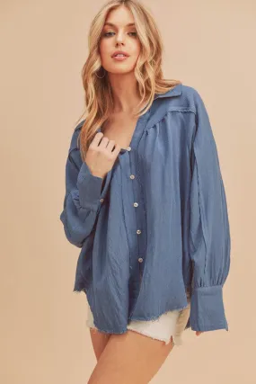 Aemi   Co Raw Hem Button Down Raglan Sleeve Shirt