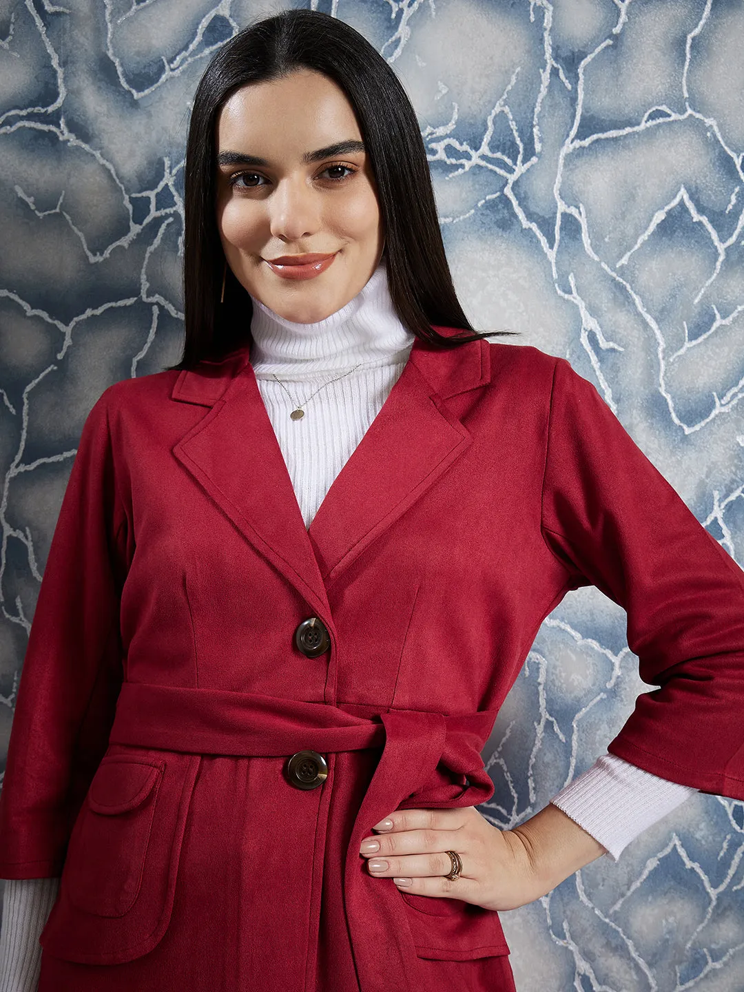Athena Notched Lapel Suede Coats