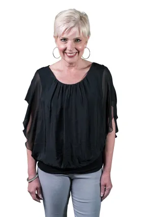 Aurora Flutter Fly Sleeve Silk Top w/ Band BSS202
