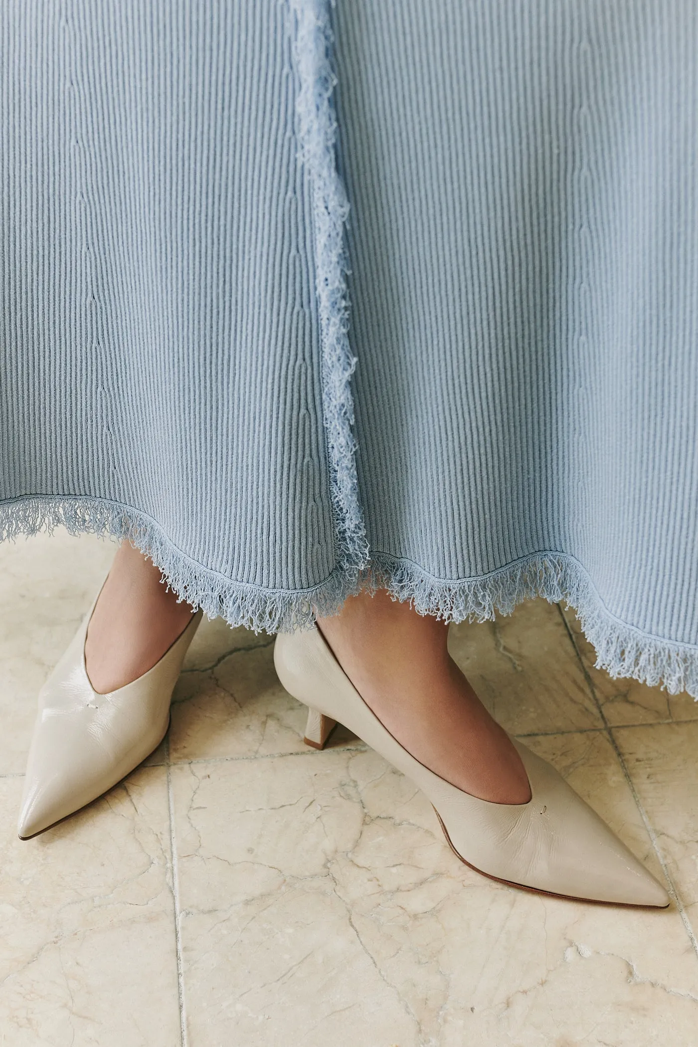 AVALON FRINGE KNIT DRESS - BLUE TINT