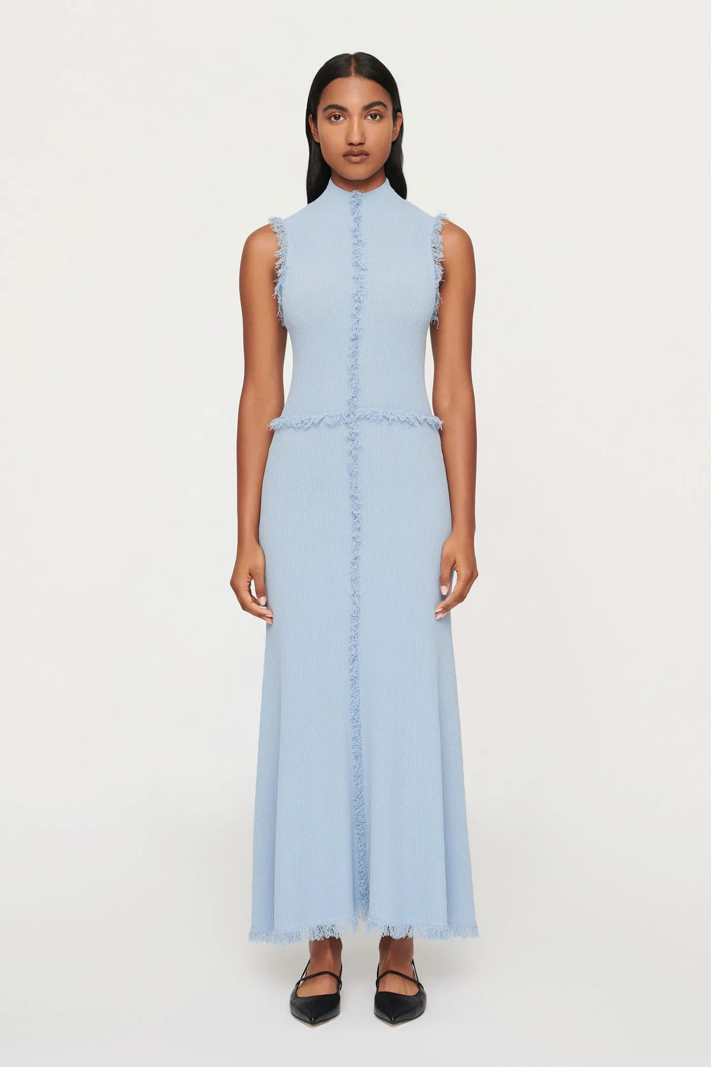 AVALON FRINGE KNIT DRESS - BLUE TINT