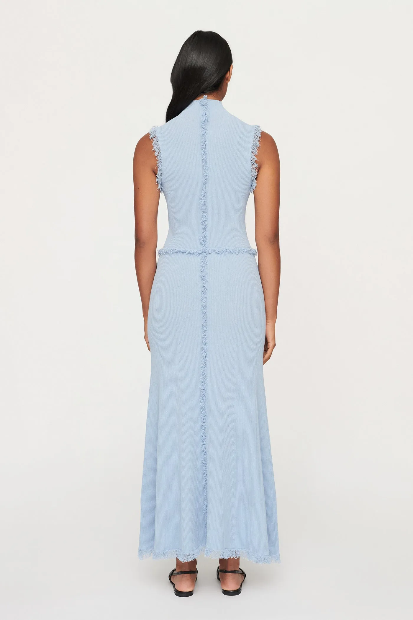 AVALON FRINGE KNIT DRESS - BLUE TINT