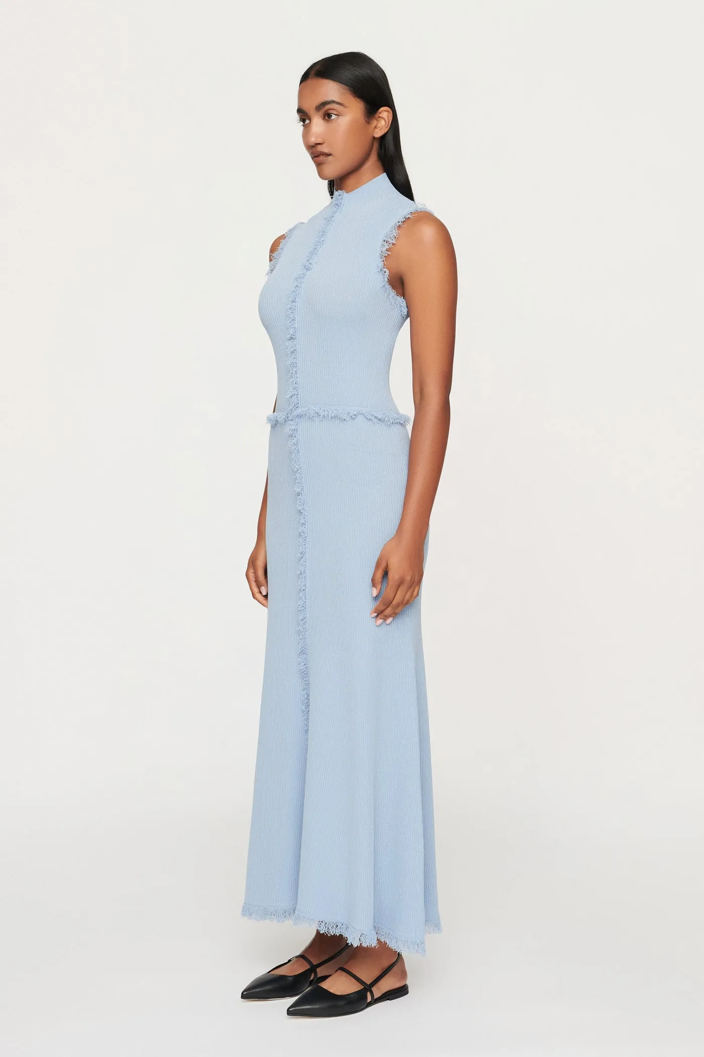 AVALON FRINGE KNIT DRESS - BLUE TINT