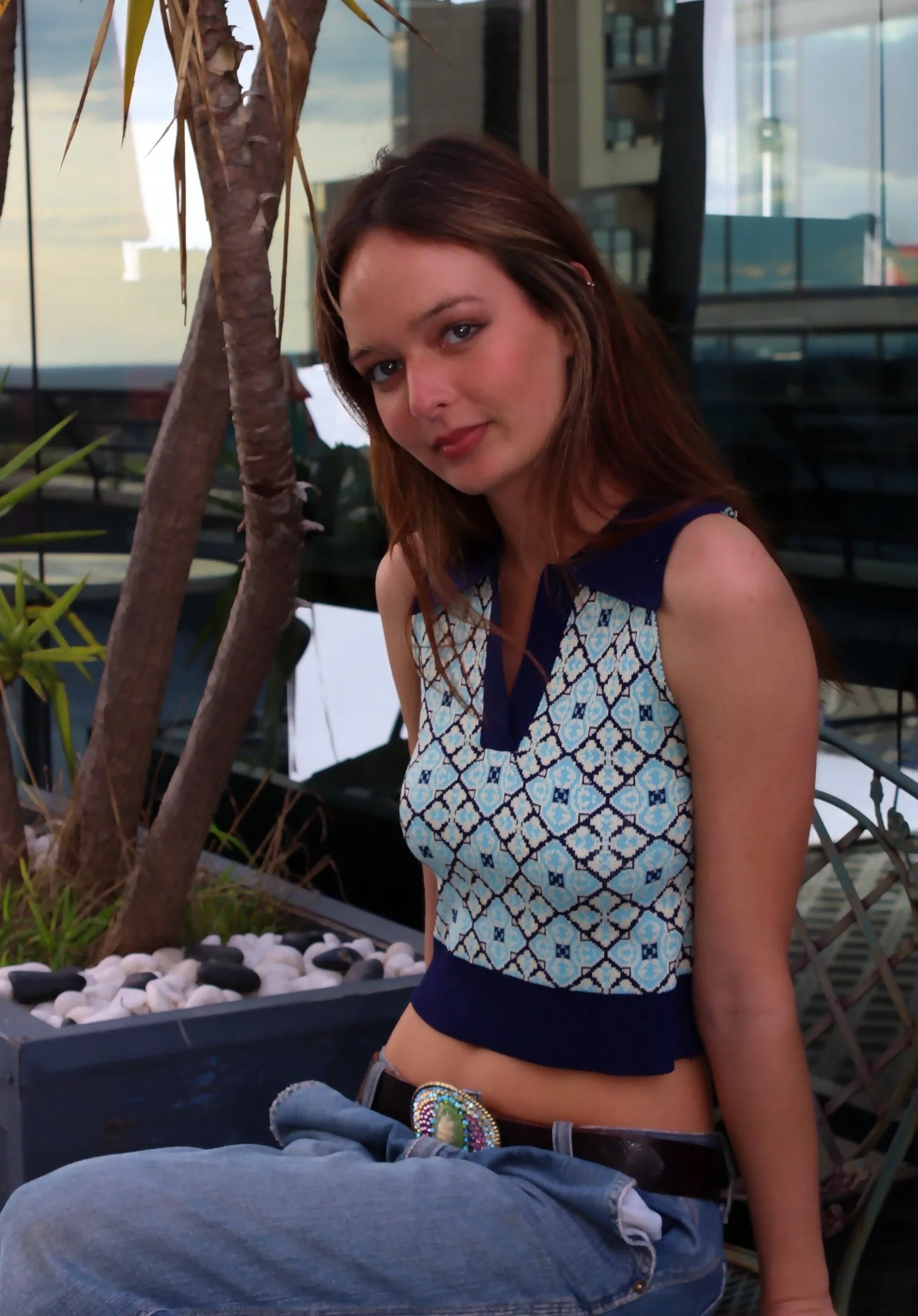 Blue Knitted Cropped Vest