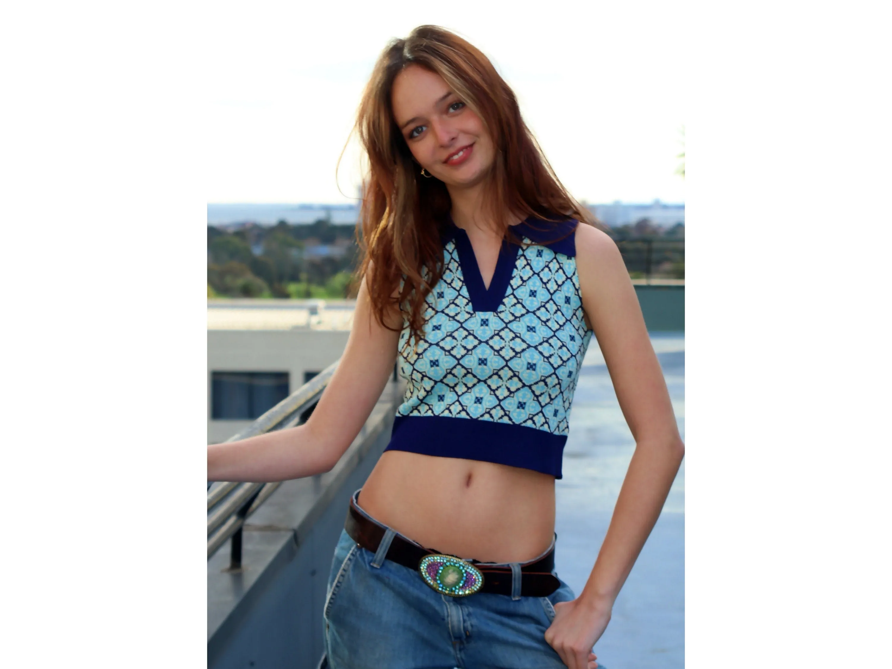 Blue Knitted Cropped Vest