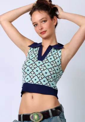 Blue Knitted Cropped Vest