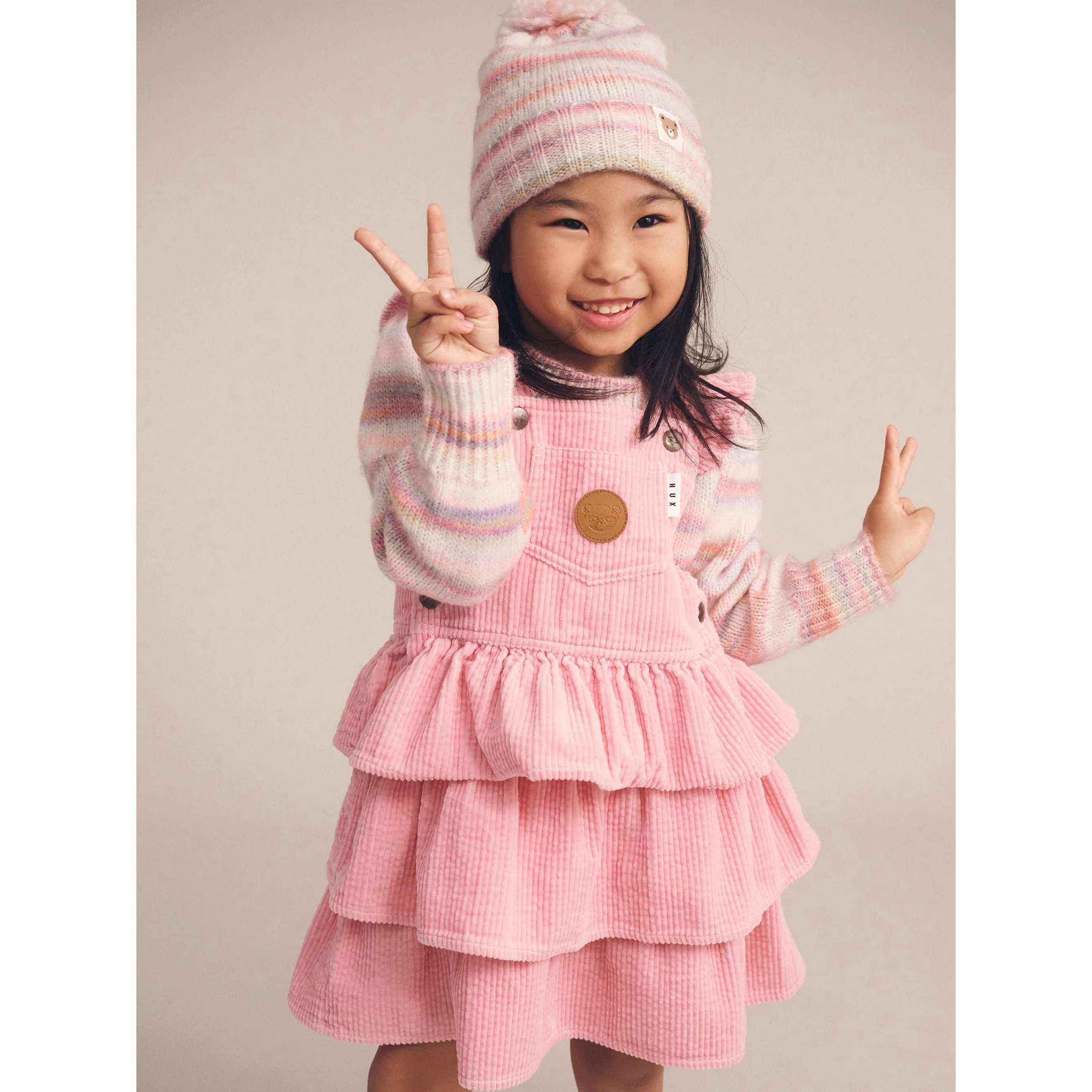 Blush Cord Tiered Overall Dress