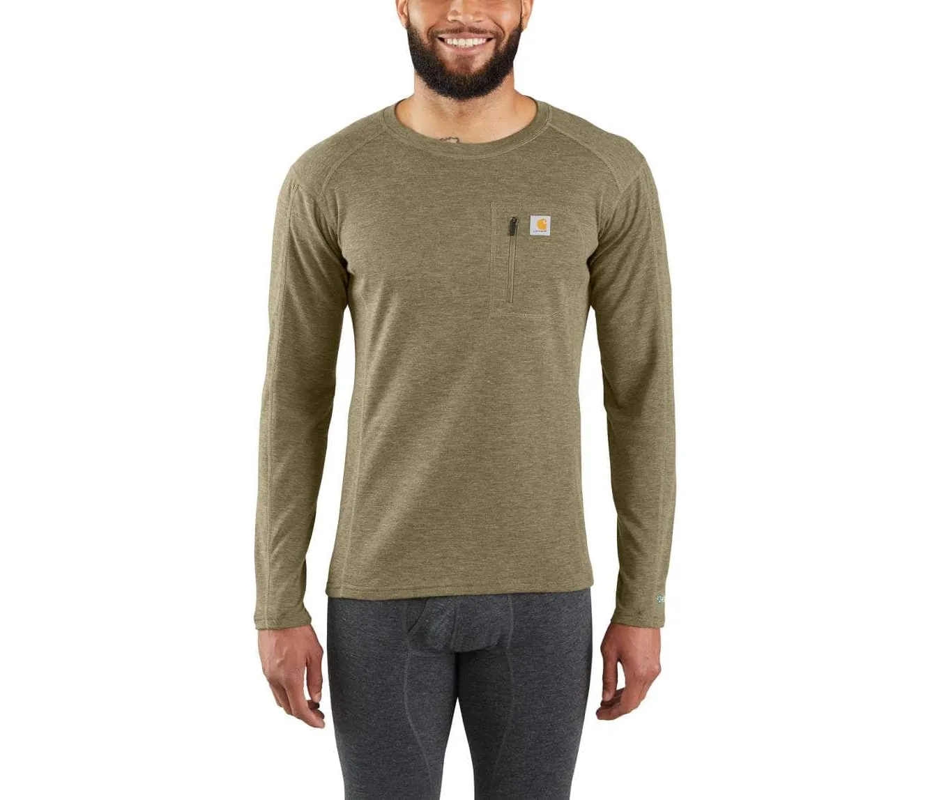 CARHARTT BASE FORCE HEAVYWEIGHT POLY-WOOL CREW BURNT OLIVE HEATHER MBL119