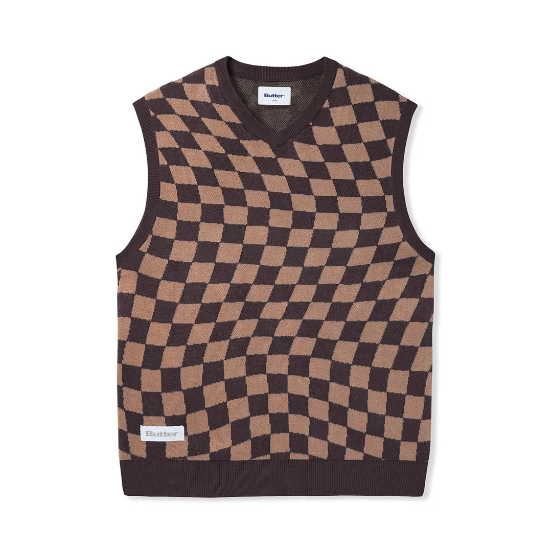 Checker Knit Vest - Chestnut / Oak