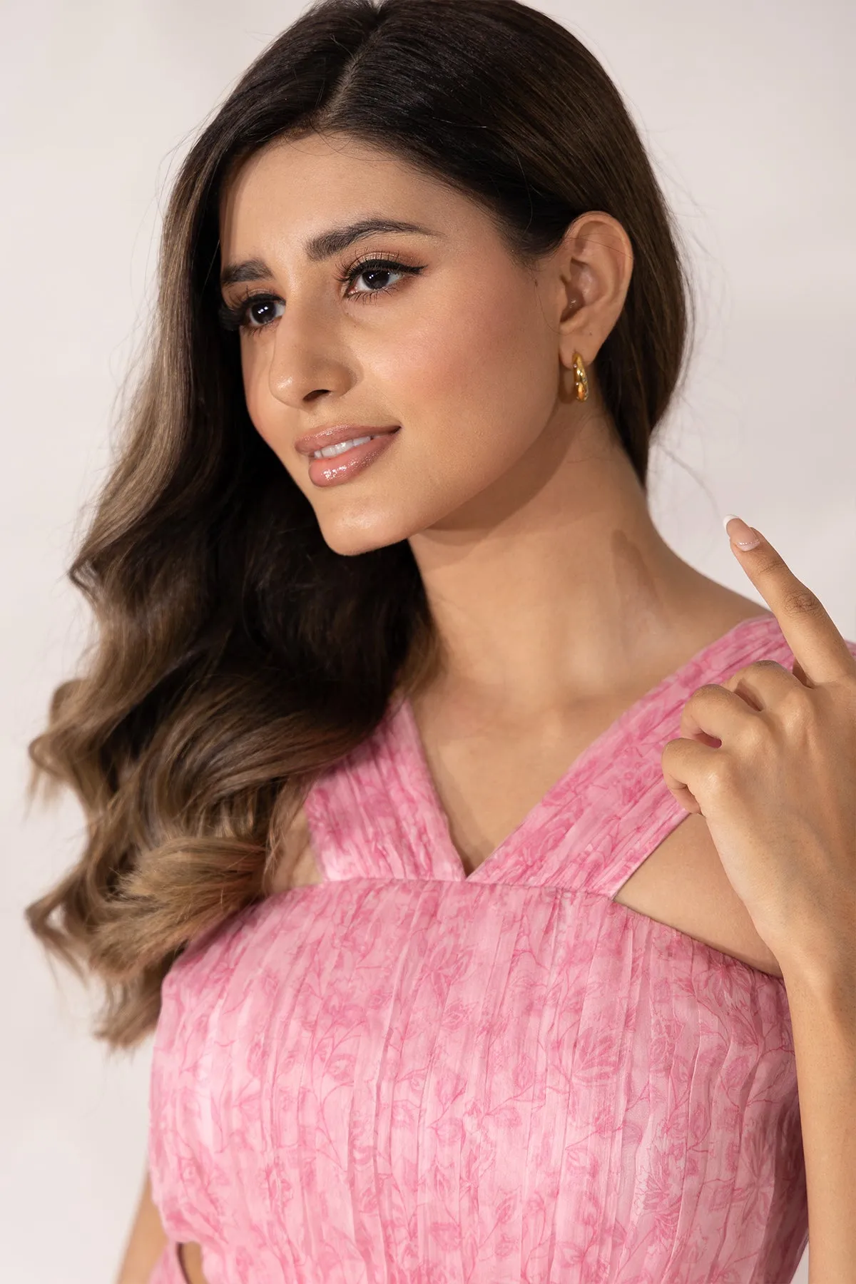 Cherry Blossom Hand Pleated Crop Top and Maxi Skirt Co-Ord