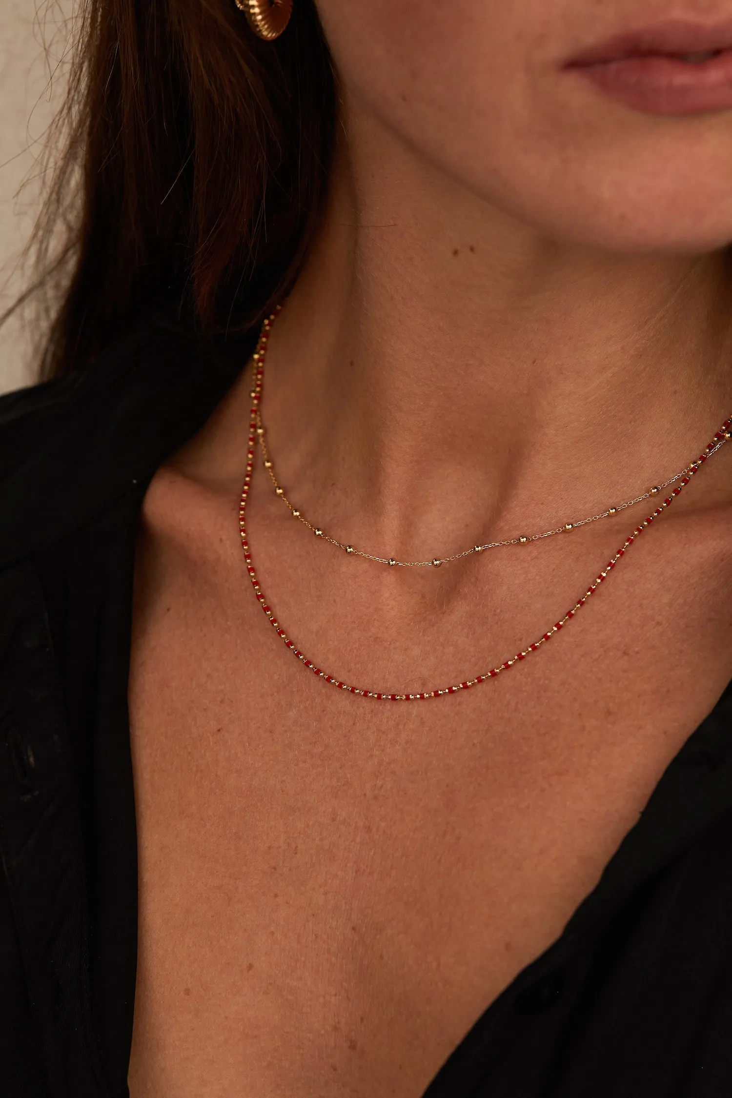 Coral Bit Gold Necklace - Red