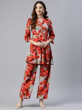 Cottinfab Women Floral Printed Top and Trousers Co-Ord