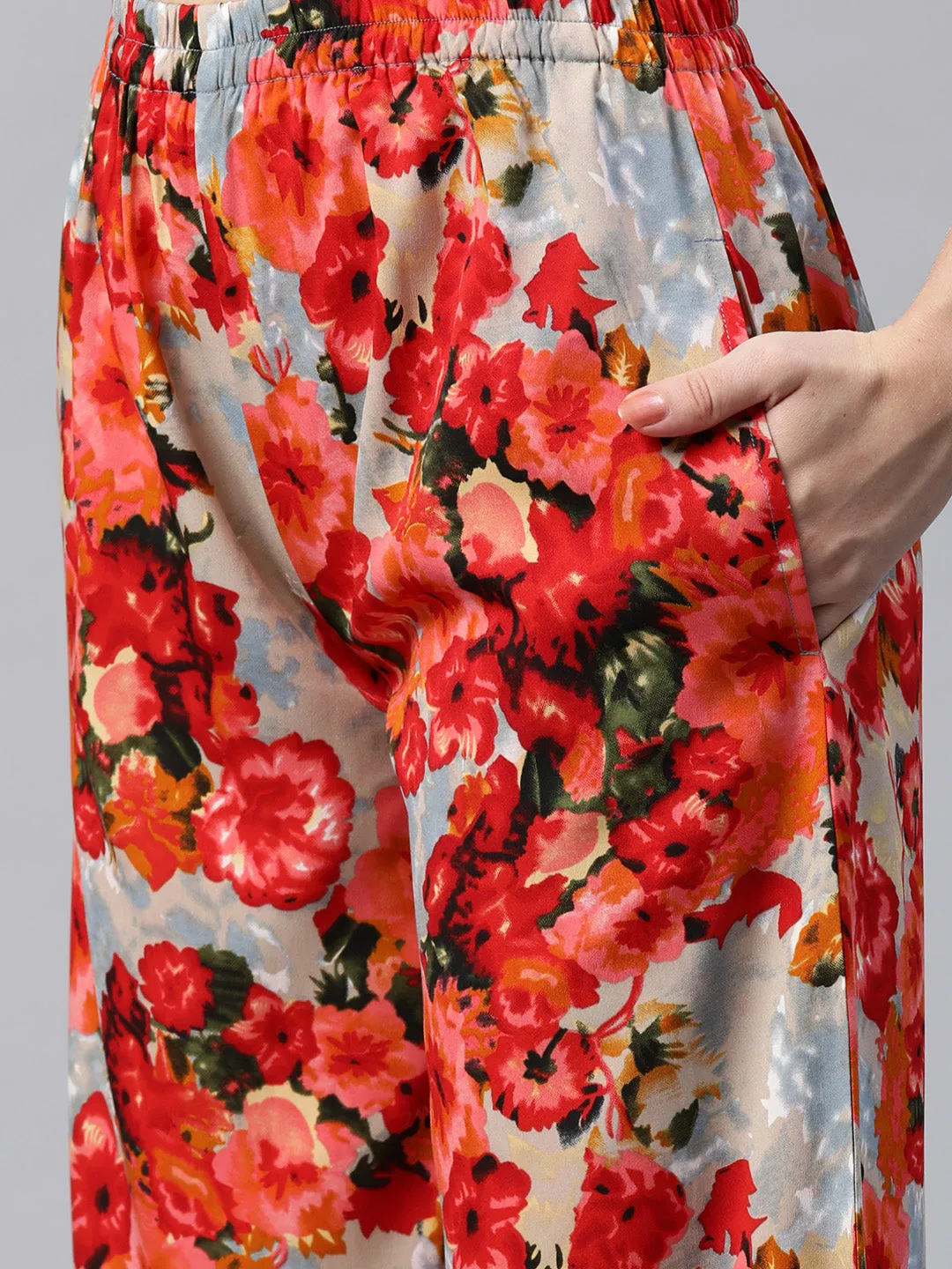 Cottinfab Women Floral Printed Top and Trousers Co-Ord