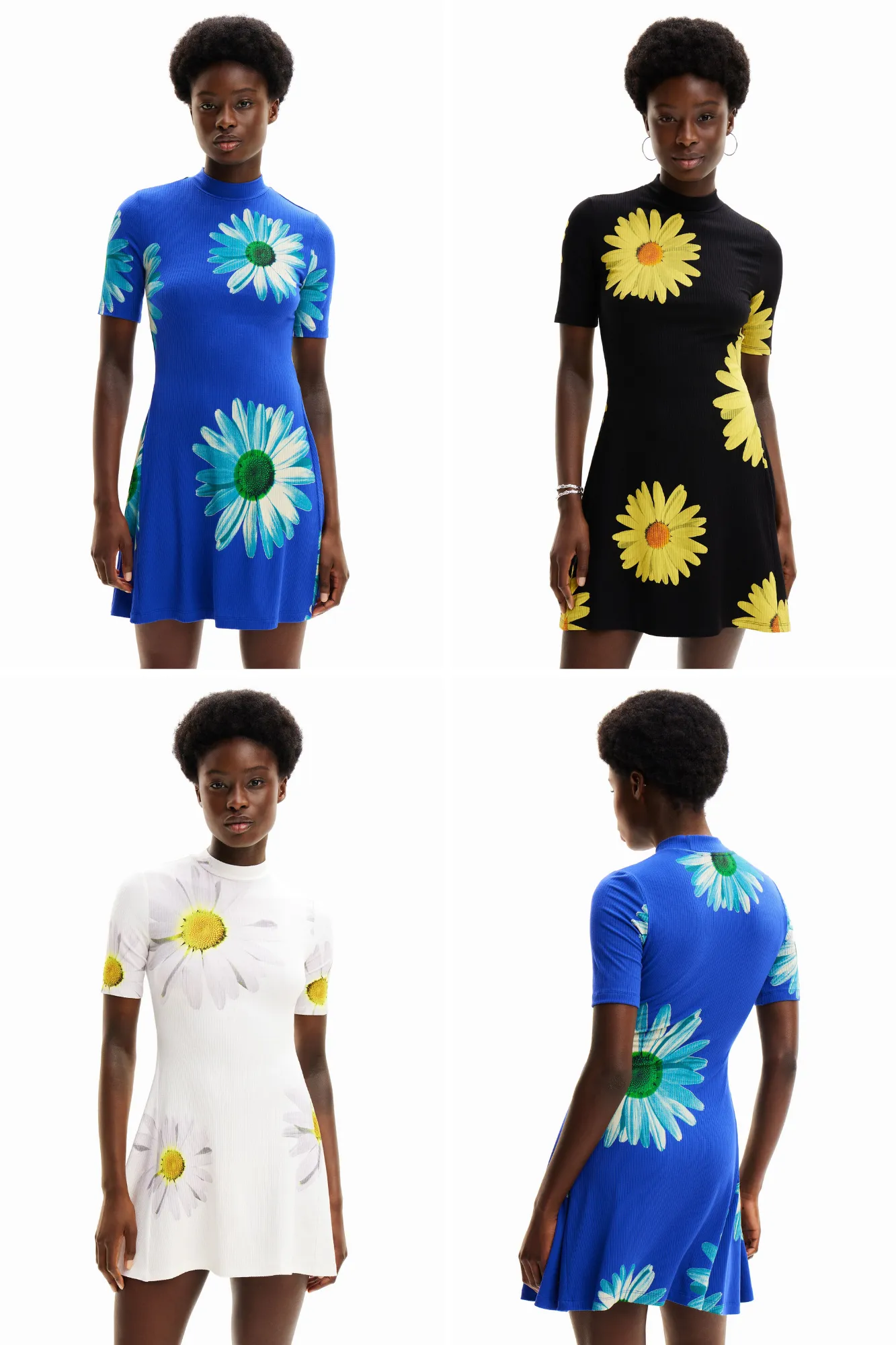 Desigual Margaritas Daisy Print Short Ribbed Daisy Dress 24SWVK70