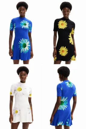 Desigual Margaritas Daisy Print Short Ribbed Daisy Dress 24SWVK70