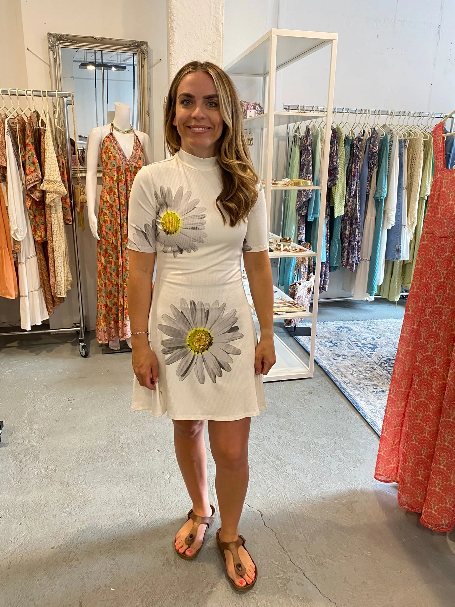 Desigual Margaritas Daisy Print Short Ribbed Daisy Dress 24SWVK70
