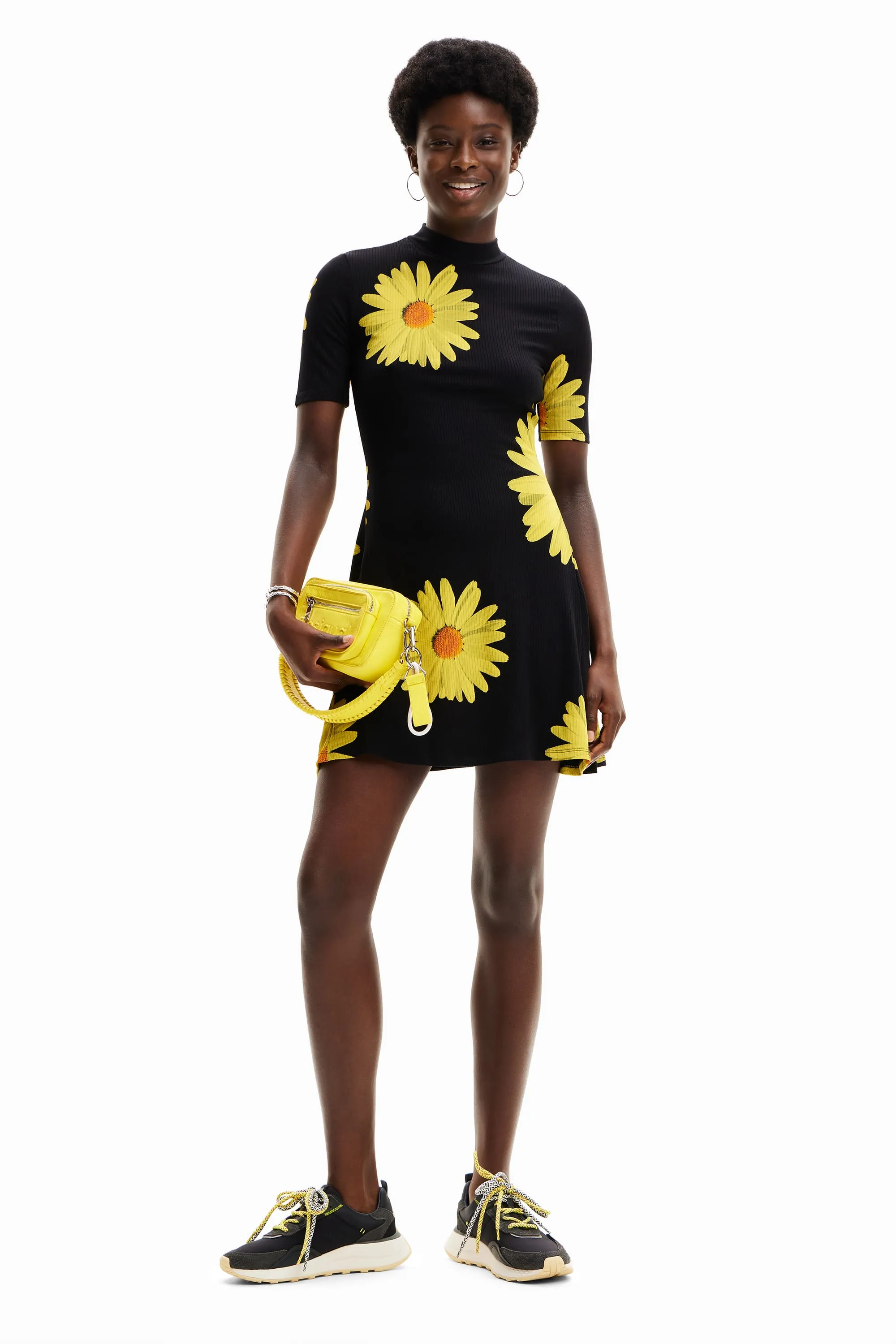 Desigual Margaritas Daisy Print Short Ribbed Daisy Dress 24SWVK70