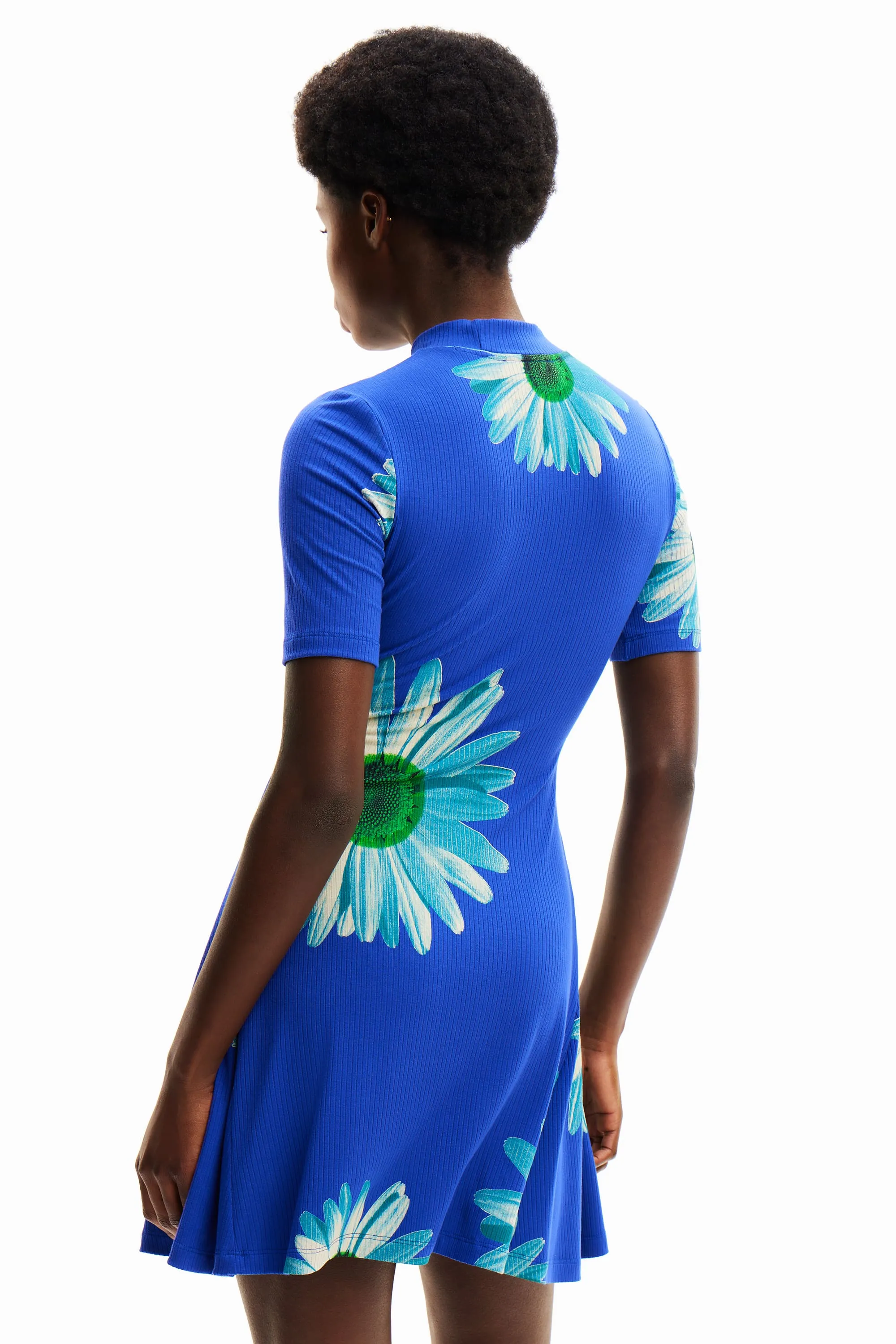 Desigual Margaritas Daisy Print Short Ribbed Daisy Dress 24SWVK70