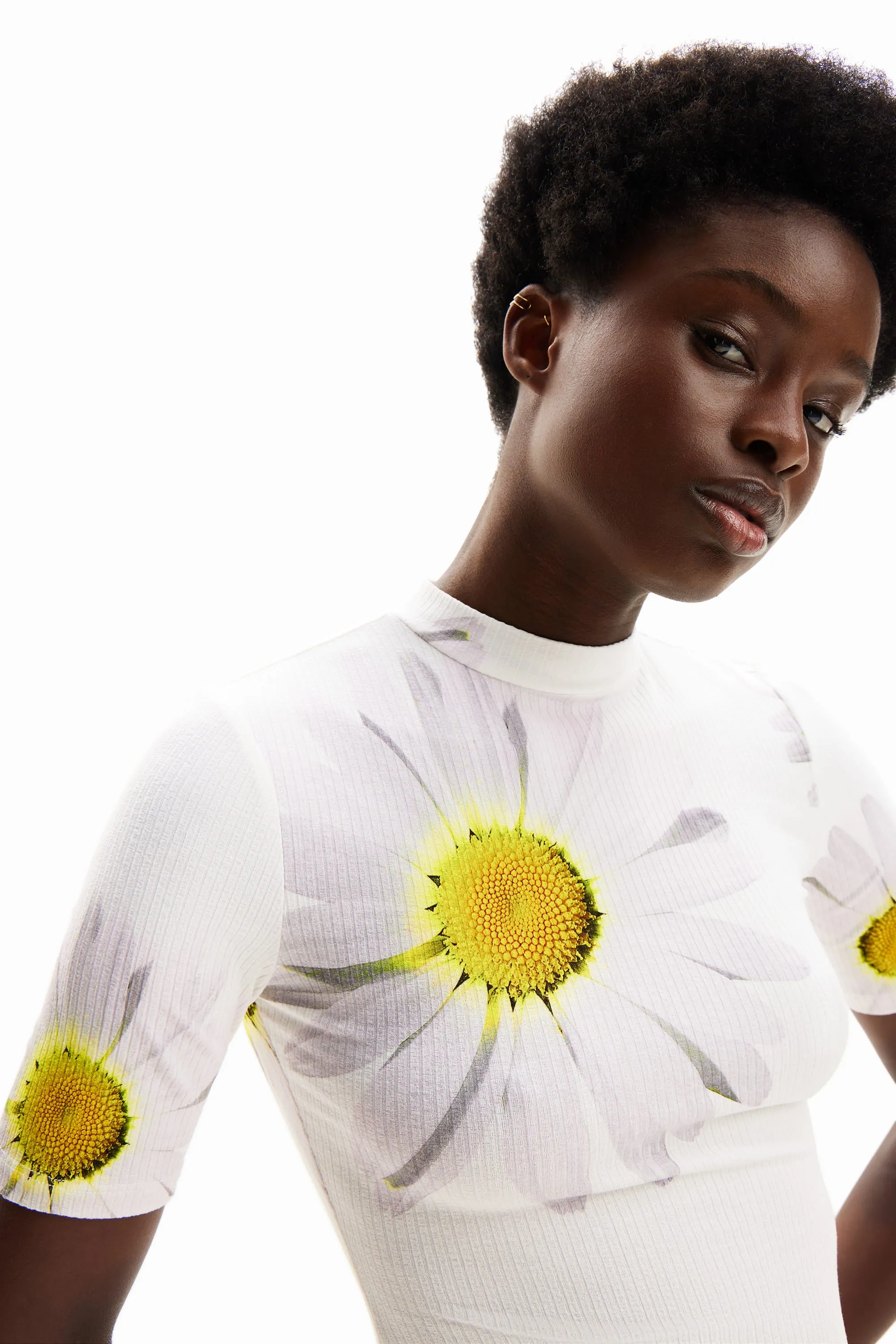 Desigual Margaritas Daisy Print Short Ribbed Daisy Dress 24SWVK70