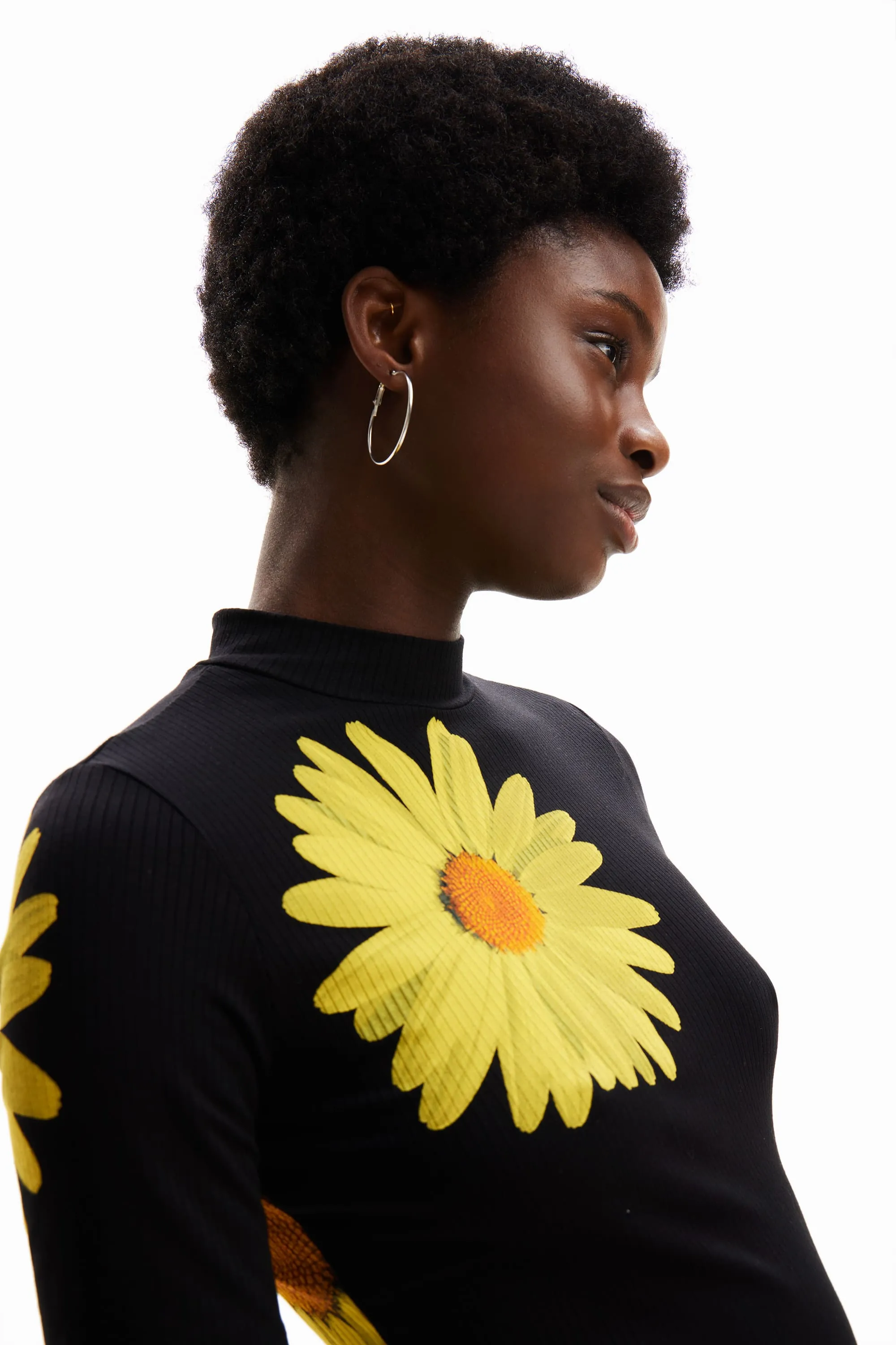 Desigual Margaritas Daisy Print Short Ribbed Daisy Dress 24SWVK70