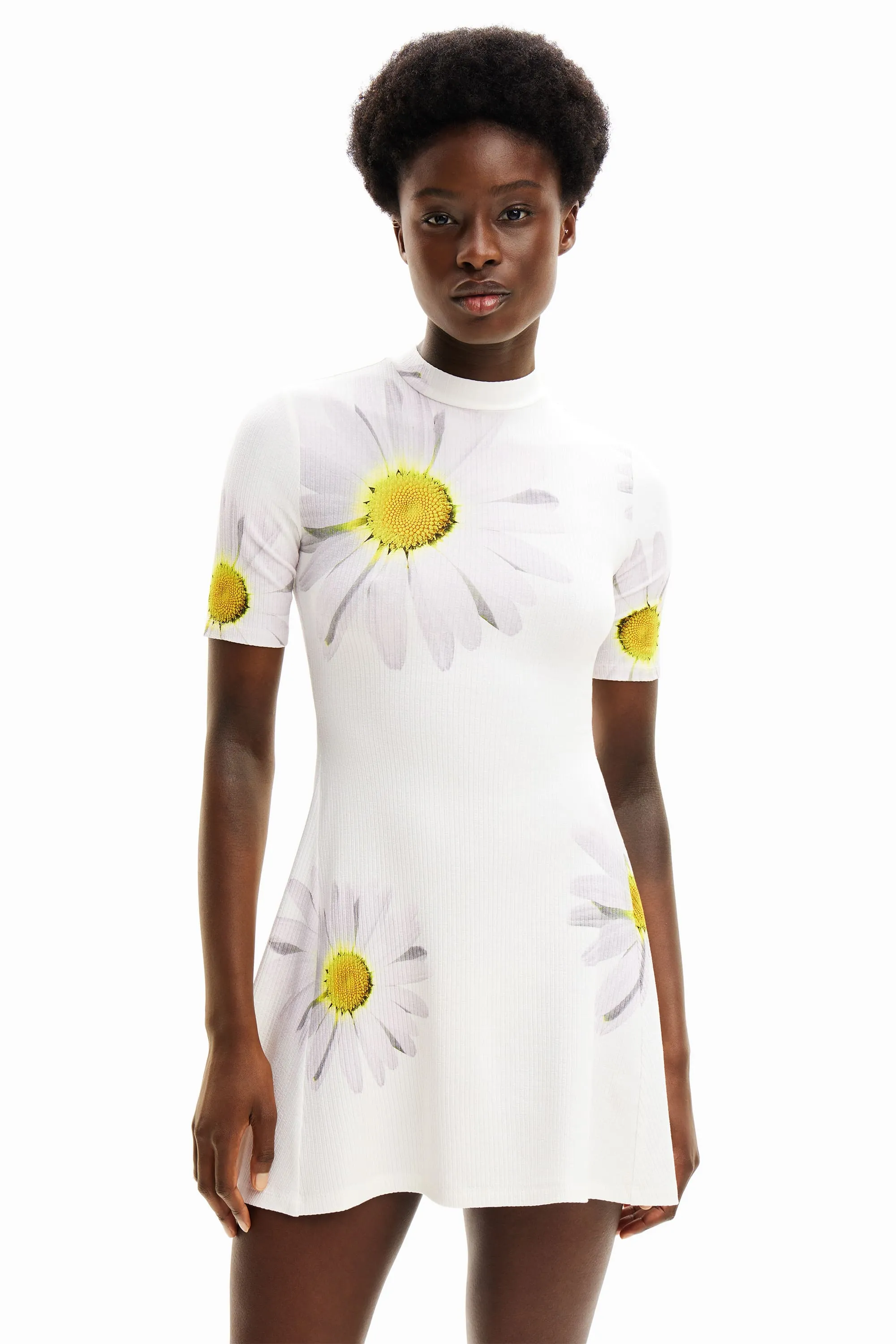 Desigual Margaritas Daisy Print Short Ribbed Daisy Dress 24SWVK70