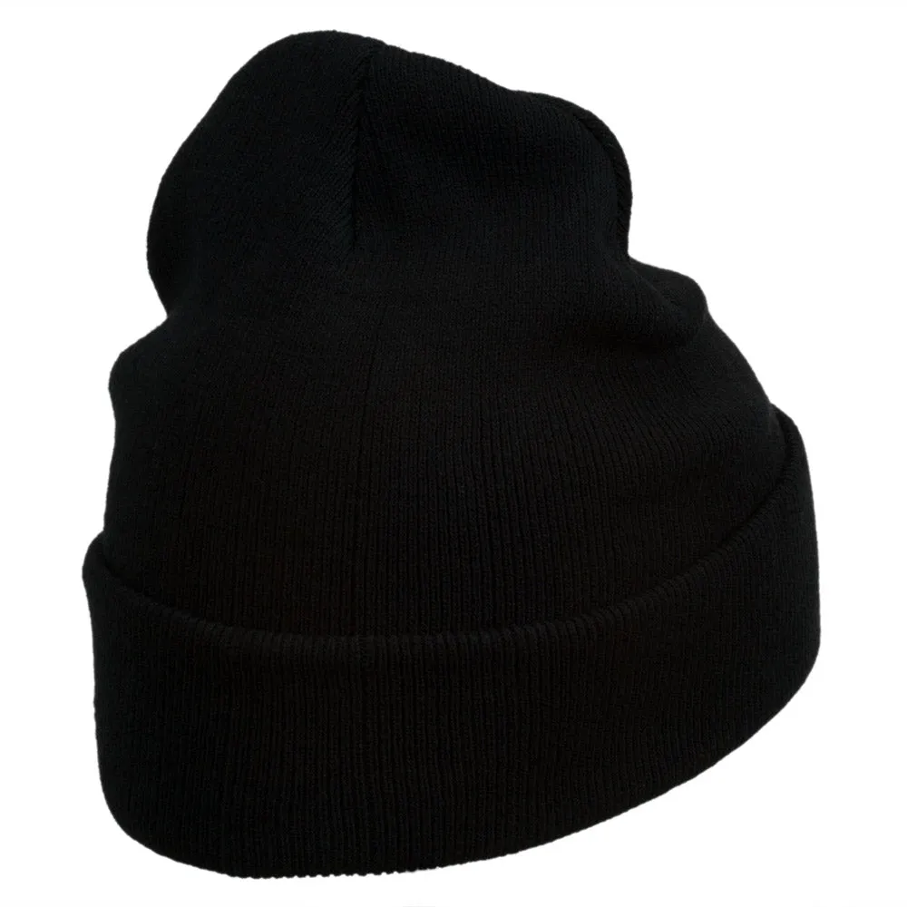 Diamond Embroidered Cuff Long Black Beanie