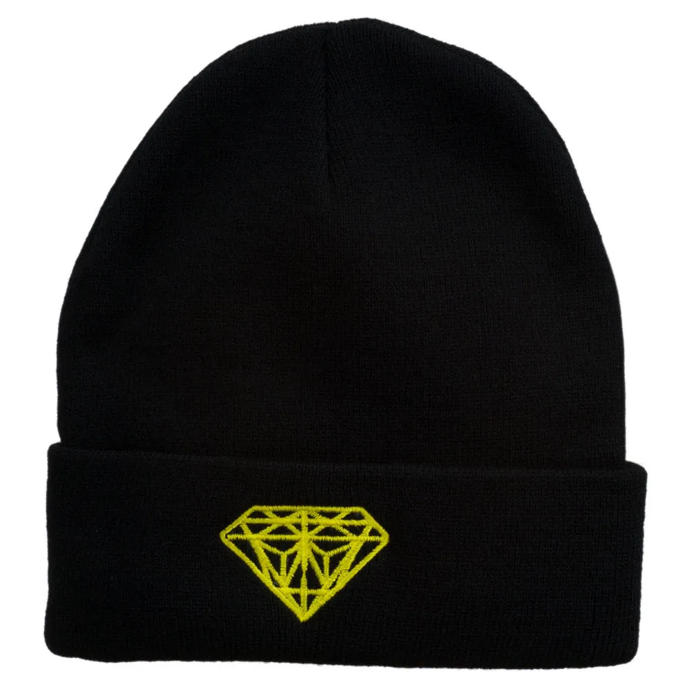 Diamond Embroidered Cuff Long Black Beanie