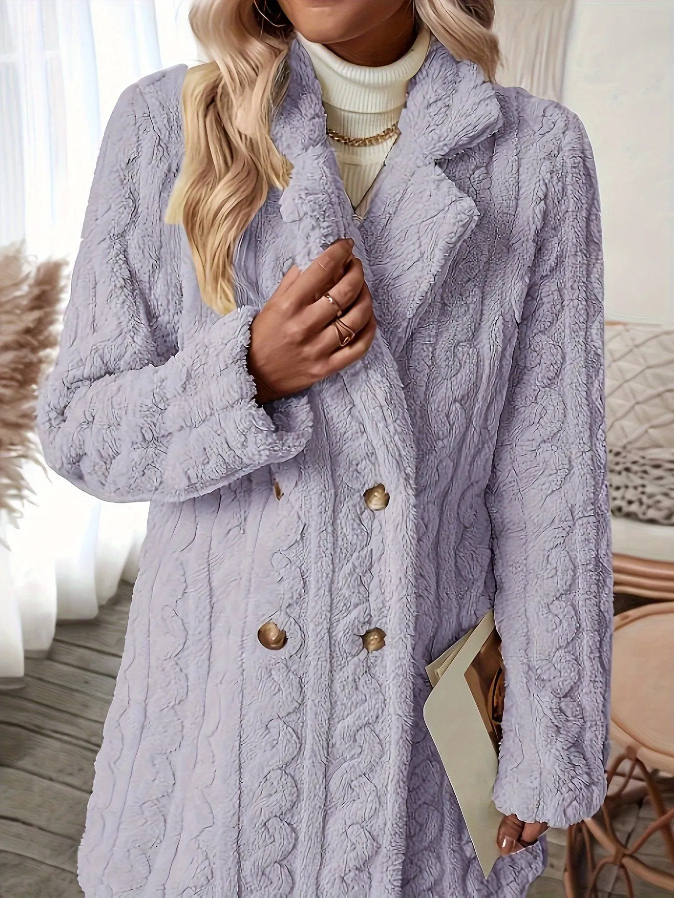 Elegant Thermal Solid Long Sleeve Women's Clothing