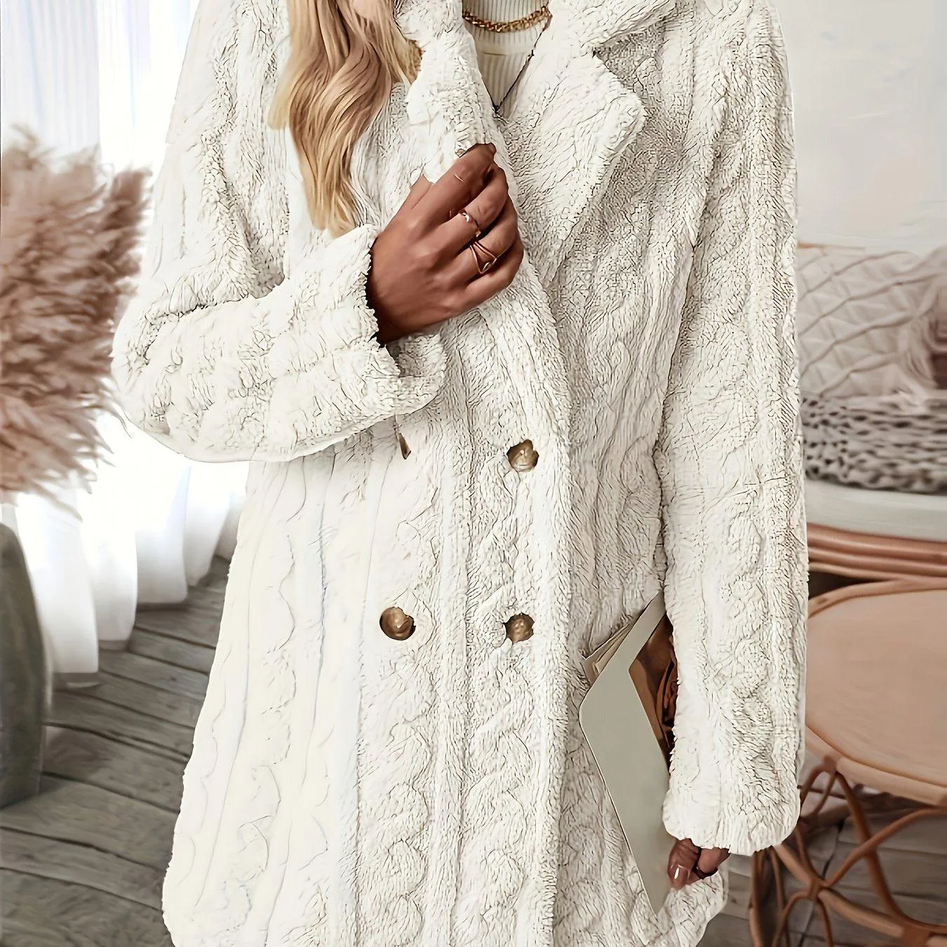 Elegant Thermal Solid Long Sleeve Women's Clothing