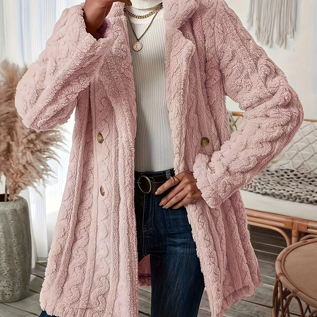 Elegant Thermal Solid Long Sleeve Women's Clothing