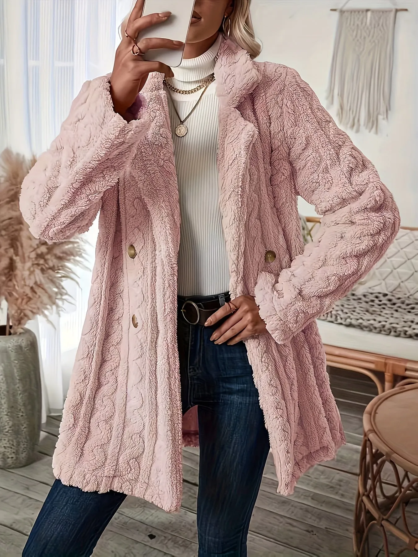Elegant Thermal Solid Long Sleeve Women's Clothing