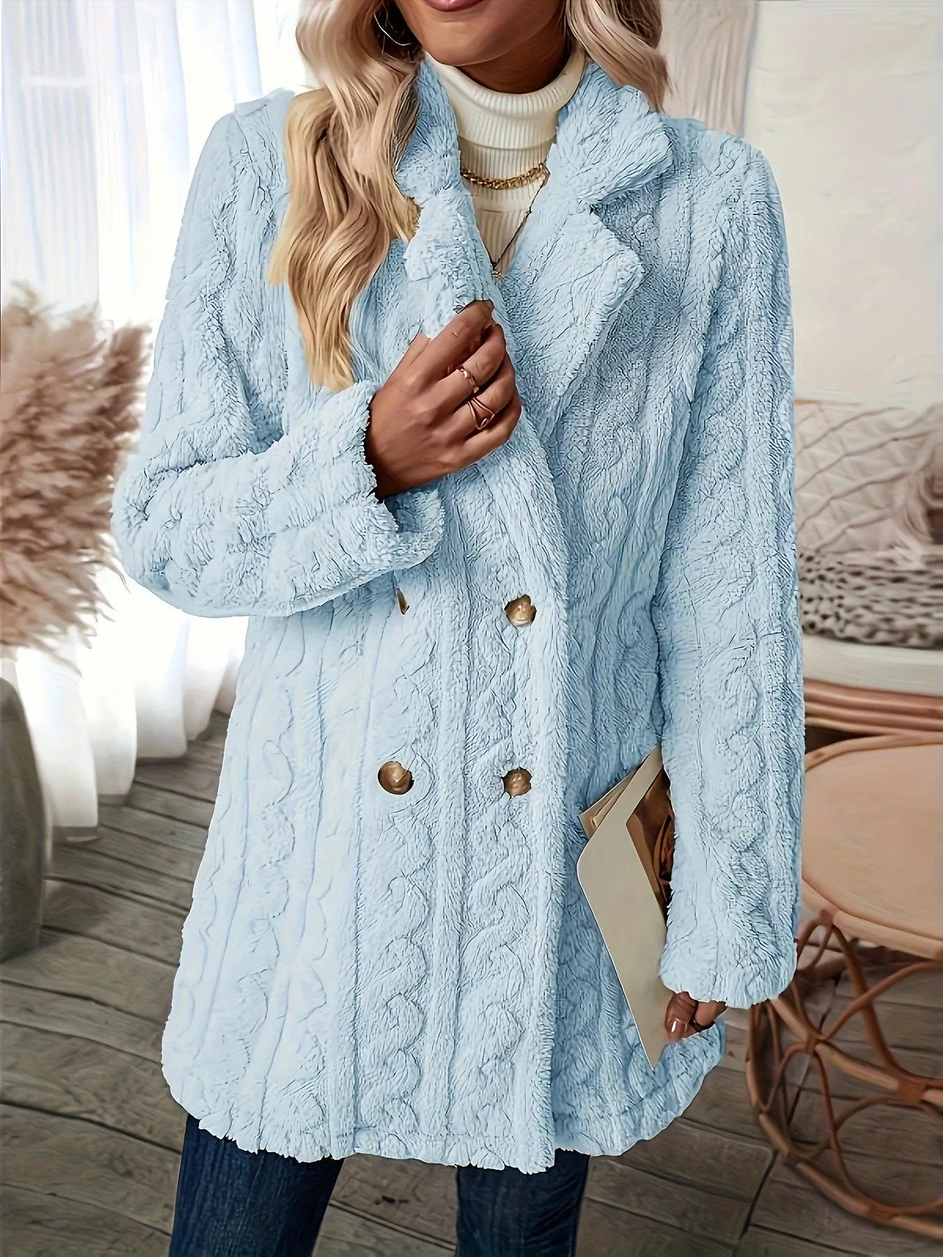 Elegant Thermal Solid Long Sleeve Women's Clothing