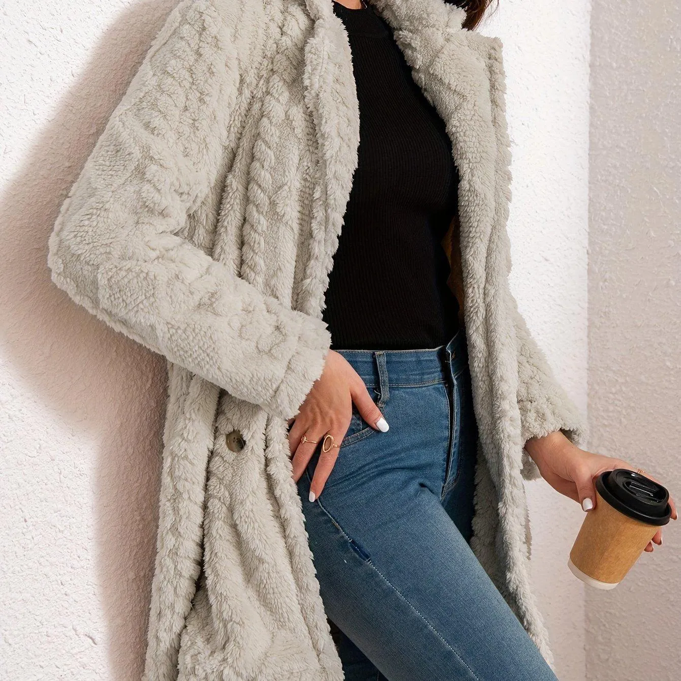 Elegant Thermal Solid Long Sleeve Women's Clothing