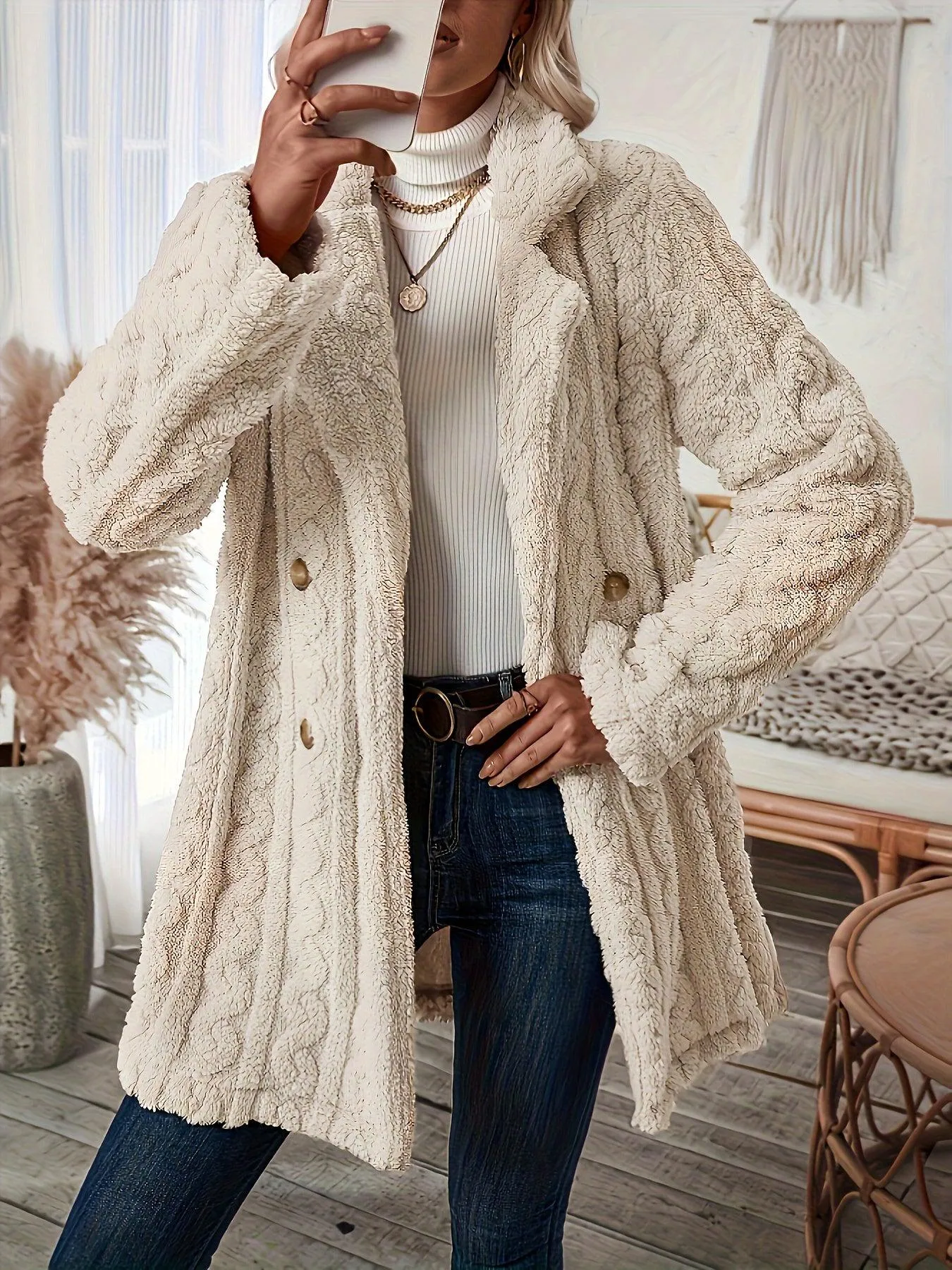 Elegant Thermal Solid Long Sleeve Women's Clothing
