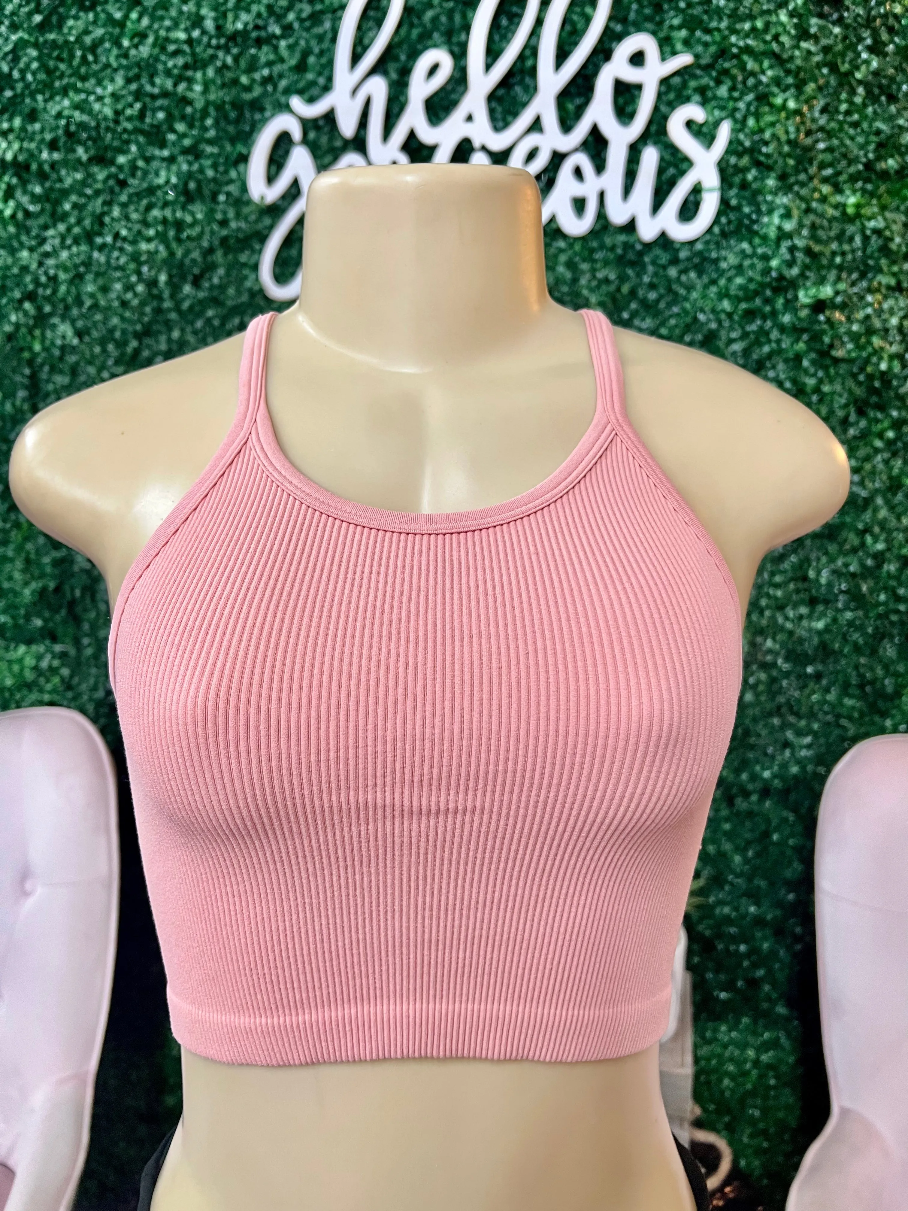 Every Lasting Love Light Pink Ribbed Tank Crop Top