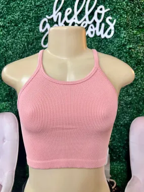 Every Lasting Love Light Pink Ribbed Tank Crop Top