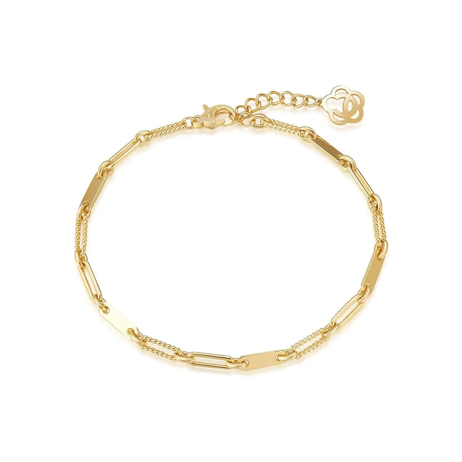 FANCIME Paper Clip Link Chain 14K Solid Yellow Gold Bracelet