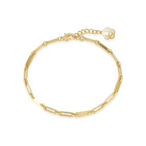 FANCIME Paper Clip Link Chain 14K Solid Yellow Gold Bracelet