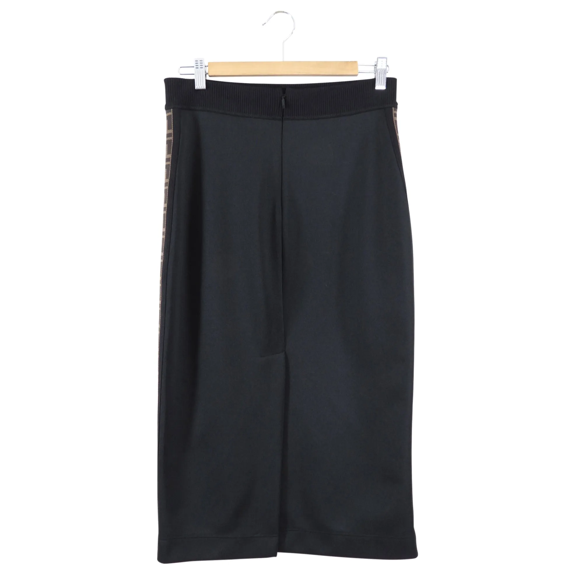 Fendi Black Jersey Zucca Logo Sides Midi Skirt - IT44 / 8 / M
