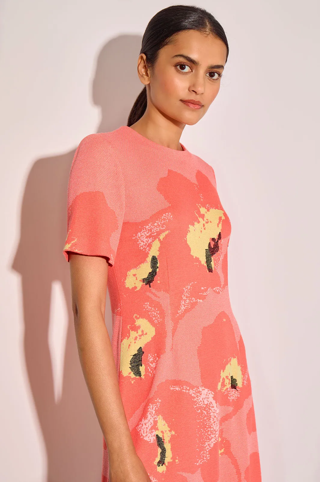 Floral Jacquard Soft Knit A-Line Dress
