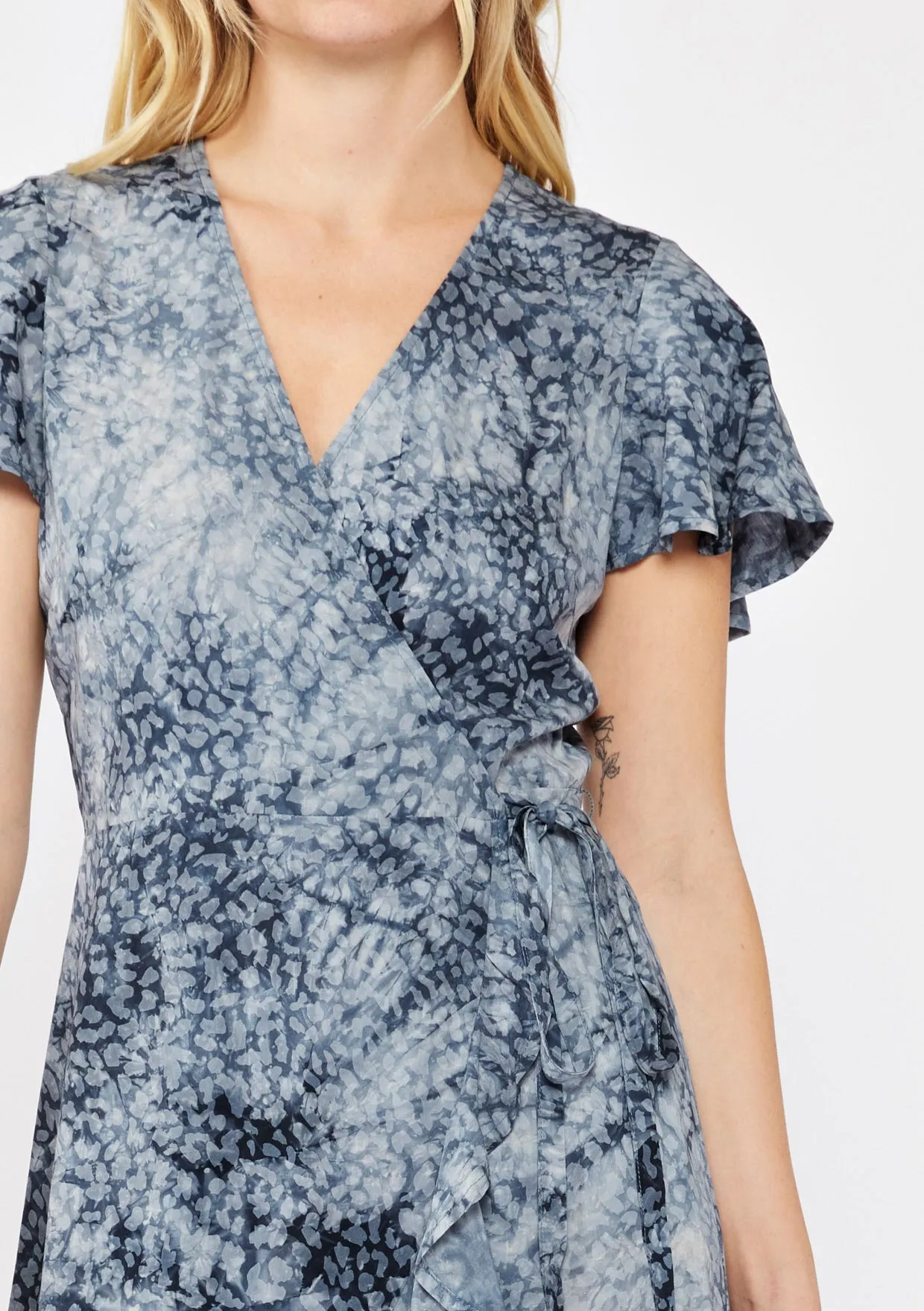 Flutter Sleeve Wrap Mini Dress