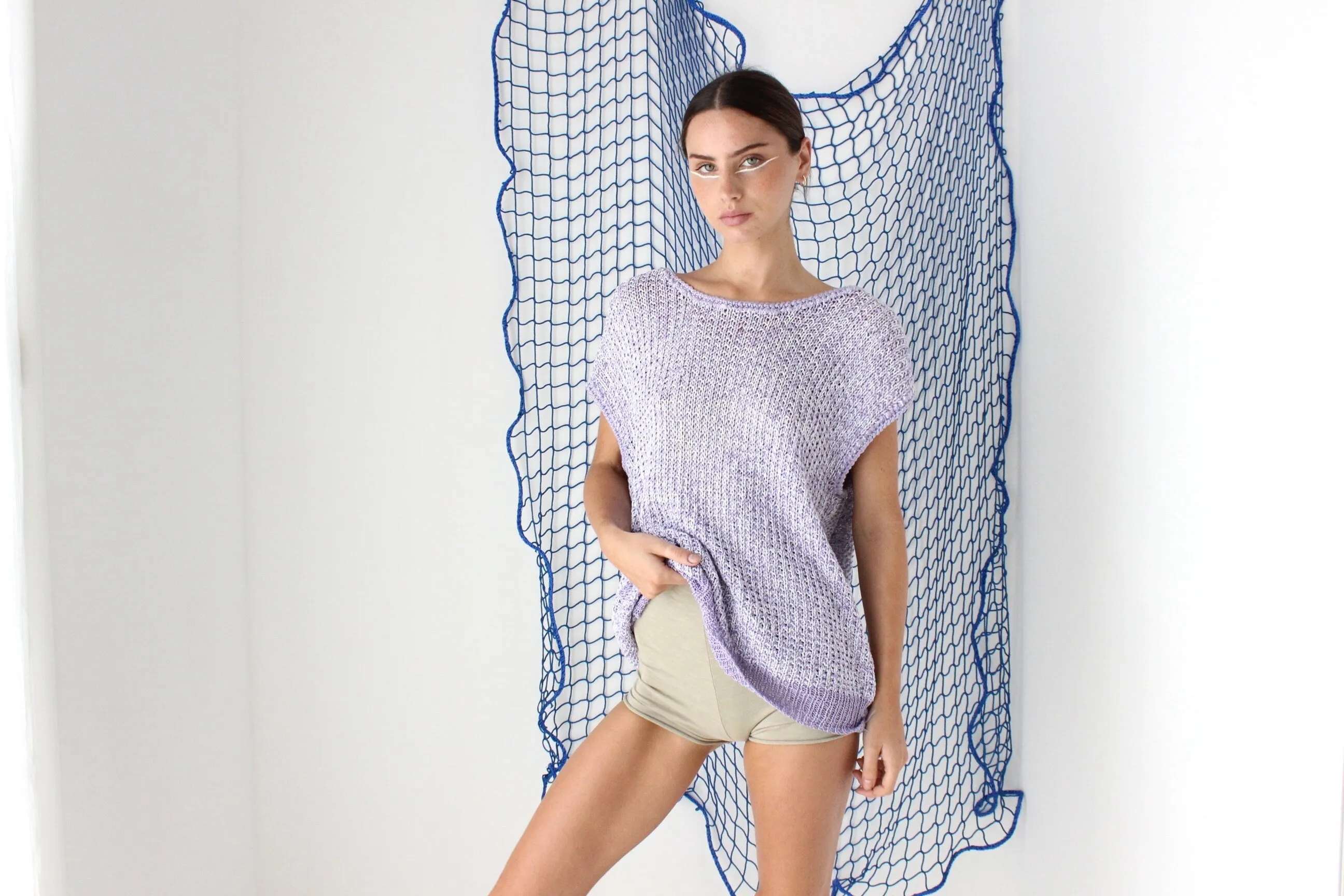 FOUND IN GREECE 80s Hand Knit Crochet Sweater Vest Slouch Top