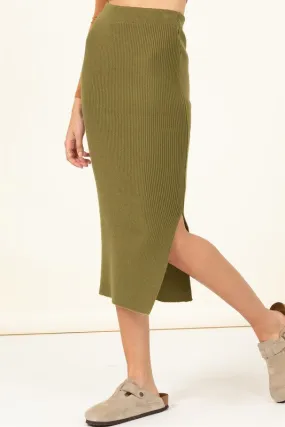 High Waist Ribbed Midi Skirt