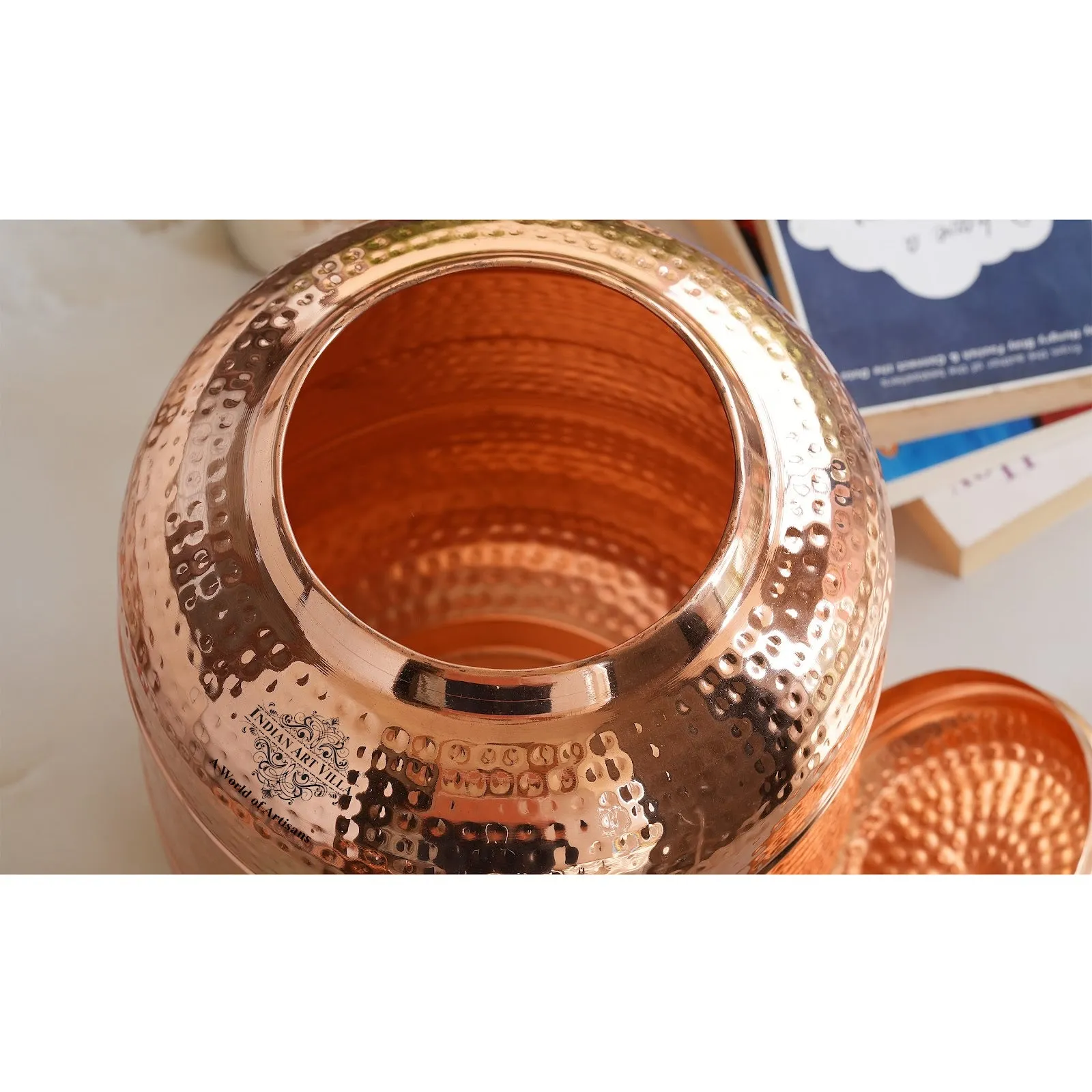 Indian Art Villa Handmade Pure Copper Water Pot Tank Dispenser | Storage, Drinkware
