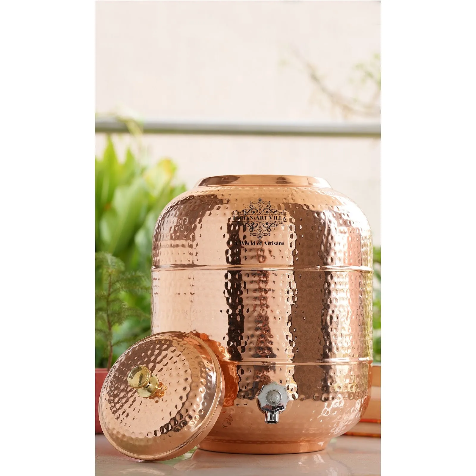 Indian Art Villa Handmade Pure Copper Water Pot Tank Dispenser | Storage, Drinkware