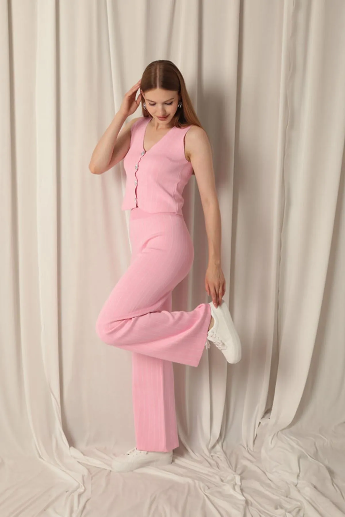 KKT Pink Women's Suit with Knitted Fabric Vest - Dartford