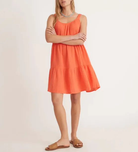 Leila Double Cloth Mini Dress - Hot Coral