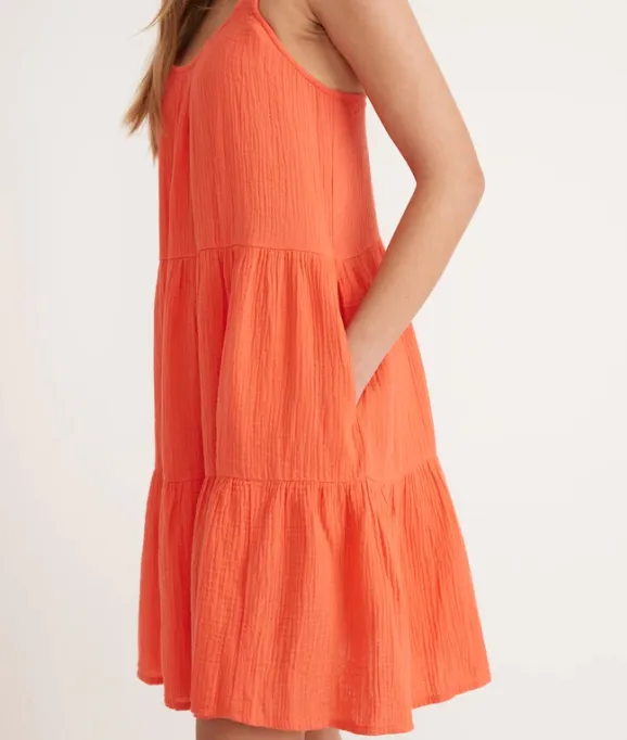 Leila Double Cloth Mini Dress - Hot Coral